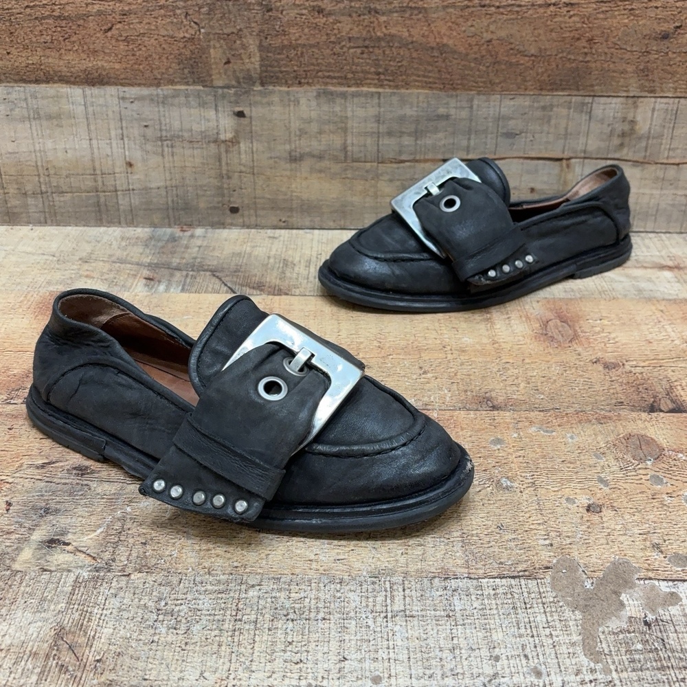 A.S.98 Loafers Womens Size 6 36 Black Leather Buckle Strap Flats Shoes